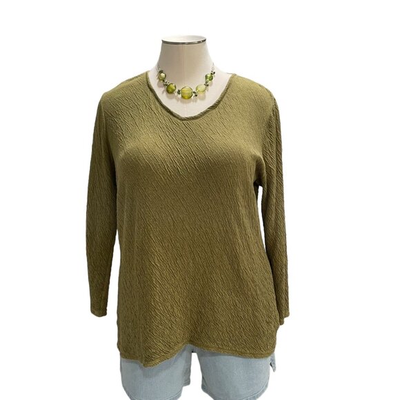 Pure Jill Womens Textured Olive Green Long Sleeve Top L Comfy Casual Relaxed Fit - Picture 4 of 8